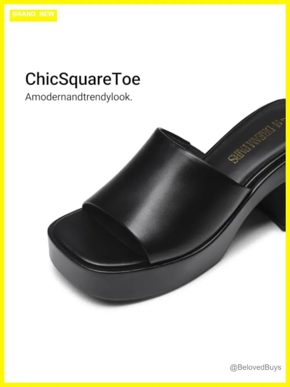 Chunky Platform Heel Sandals Square Toe Slip On Faux Leather